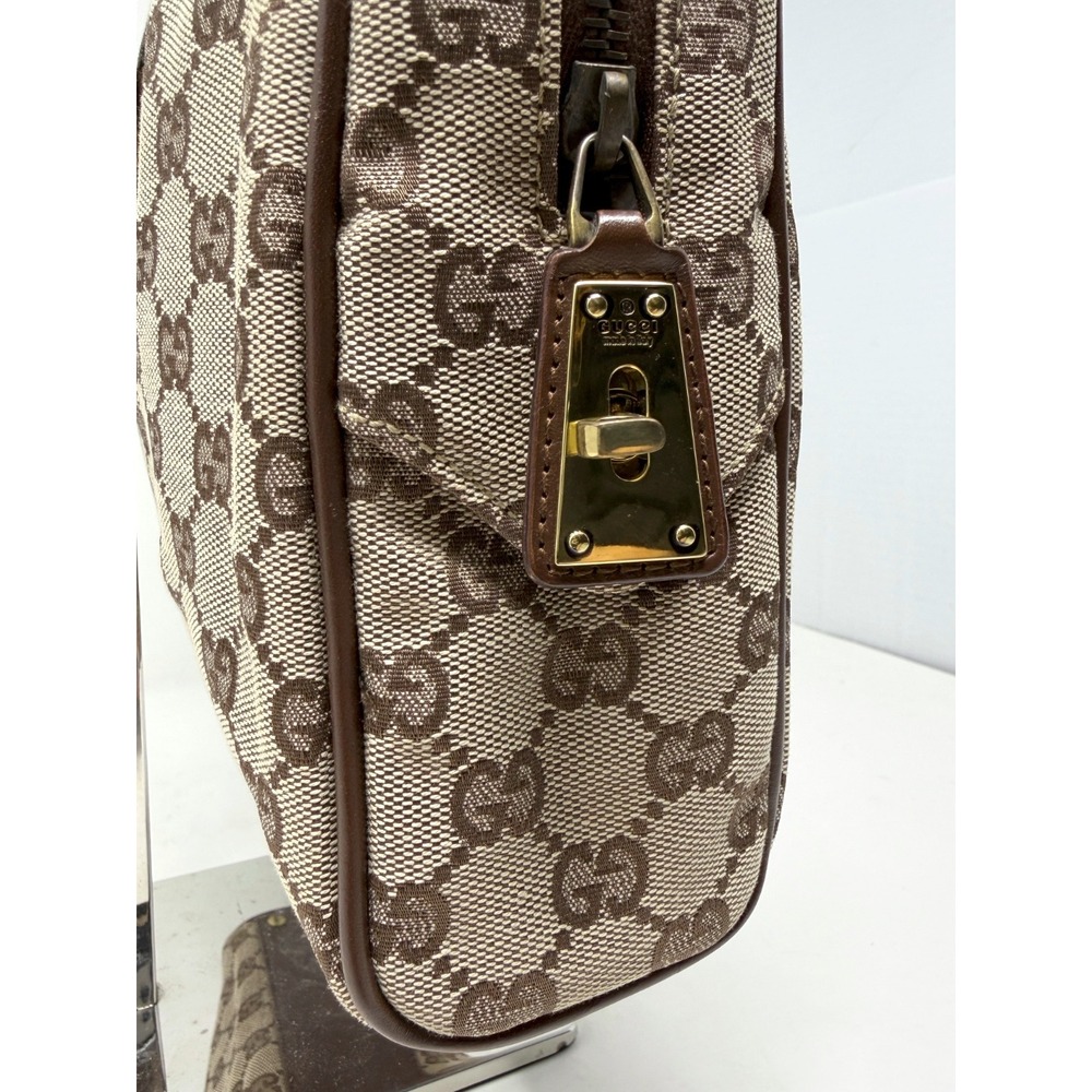 Gucci GG Monogram Canvas Shoulder Bag Brown Leather Vintage Y2K Tote - Picture 8 of 11